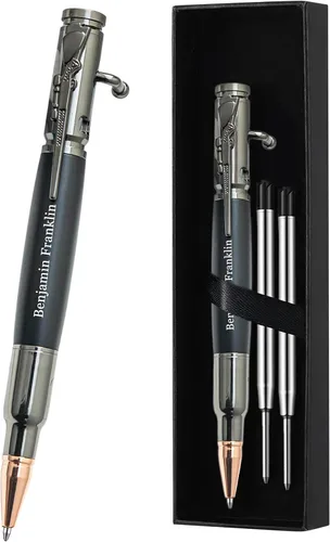 Vista 10 de Set de regalo de bolígrafo de acción de resorte personalizado Blireana, bolígrafo de bola de metal grabado gratis con 2 recambios, bolígrafo
