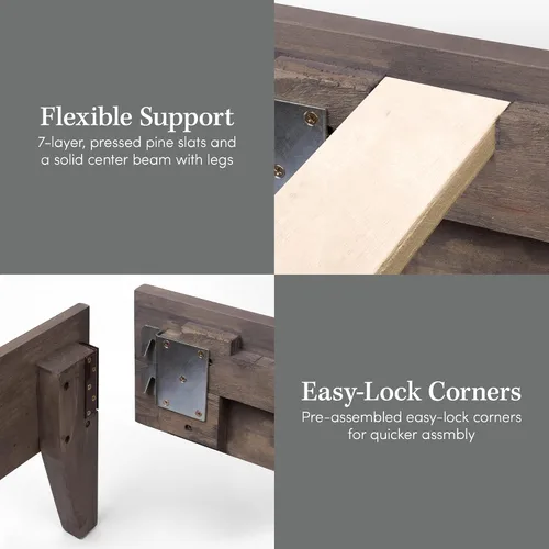 Vista 5 de Plataforma moderna para cama - Diseño de madera maciza - Fabricado en Estados Unidos - Fácil de armar, Madera, gris