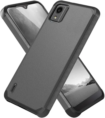 Vista 5 de TJS Funda compatible con Nokia C110 N156DL, con protector de pantalla de vidrio templado de doble capa, soporte magnético híbrido a prueba de Gris