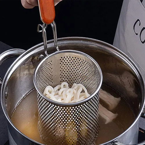 Vista 2 de Tenta Kitchen Cesta de pasta de acero inoxidable microperforada de malla de araña, colador de fideos para bola de masa de alimentos, colador