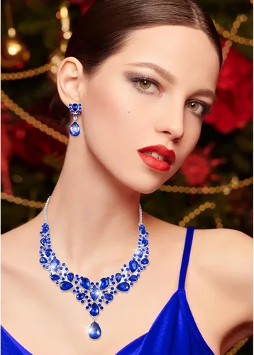 Vista 6 de Hicarer Conjunto de joyas de cristal en forma de lágrima nupcial para mujer, collar, aretes, boda