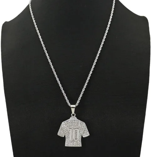 Vista 5 de LOK68 Collar con colgante de jersey de fútbol americano helado para hombres y niños, número 7número 10número 12cuello de jersey, hiphop CR7 Mes-si