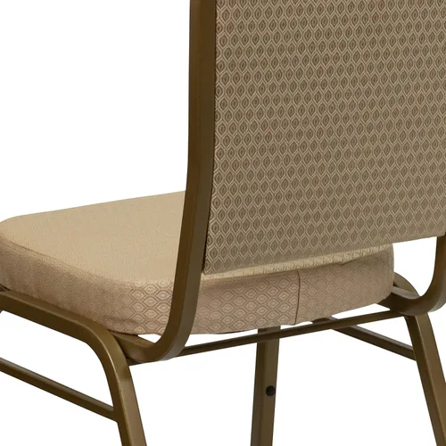 Vista 7 de EMMA + OLIVER Silla de banquete con respaldo de corona, tela estampada beige/marco dorado
