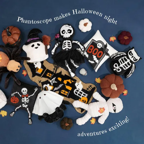 Vista 7 de Phantoscope Fundas de almohada decorativas de pana a rayas, fundas de almohada decorativas de Halloween con bordado hecho a mano, de esqueleto