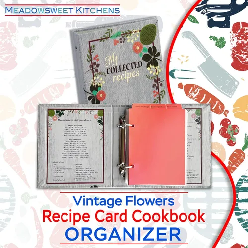 Vista 6 de Libro de cocina con tarjetas de recetas Meadowsweet Kitchens con diseño de flores vintage (revestido de tela)