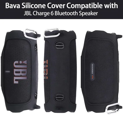 Vista 38 de Funda de silicona compatible con JBL Charge 5 Altavoz Bluetooth portátil impermeable (Cubierta de silicona negra)