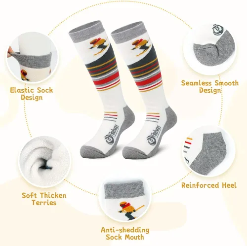 Vista 2 de findway Calcetines de esquí para niños de lana merina (2 o 3 pares), calcetines cálidos de invierno, calcetines térmicos de snowboard para niños
