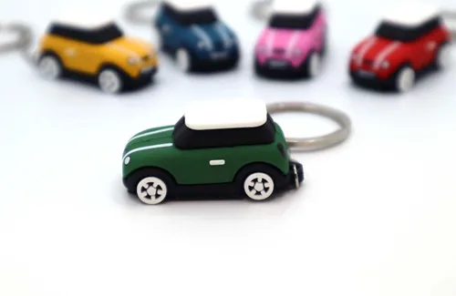 Vista 4 de Llavero con MINI Cooper (modelo de silicona), 3D OM, elegante y adorable cadena de plata (verde) (KM1-DG), Verde oscuro
