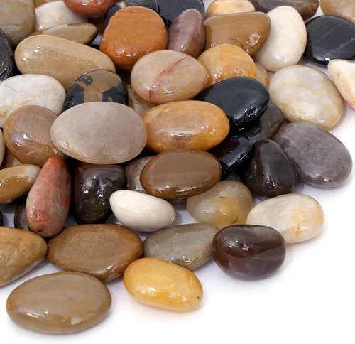 Vista 8 de Calofulston Piedra negra de 2.2 libras, piedras pequeñas de río para plantas, jarrones, paisajismo, rocas decorativas altamente pulidas, 1-1 3/4