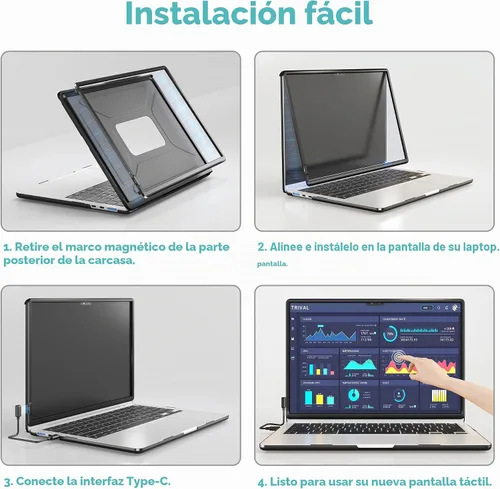 Vista 8 de Marco magnético para pantalla táctil para MacBook Air de 15 pulgadas, panel táctil infrarrojo de alta precisión, compatible con múltiples gestos