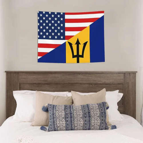 Vista 5 de Tapiz decorativo para pared, diseño de bandera estadounidense y bandera de Barbados, para colgar en la pared, manteles de arte hippie de 29 x 37