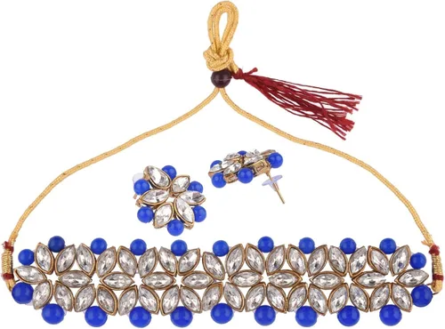 Vista 7 de Efulgenz Indian Bollywood Traditional Faux Kundan Pearl Beads Bridal Wear Necklace Earrings Maangtika Wedding Jewelry Set