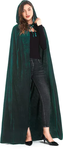 Vista 5 de Diffly Capa de terciopelo con capucha de 59 pulgadas, unisex, capa de Halloween para mago de bruja diablo, Halloween, Navidad, cosplay