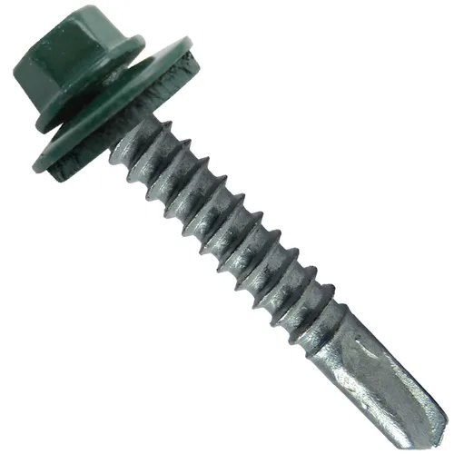 Vista 10 de 12 tornillos para techos de metal ABC gris tipo 3 de 1-1/2 pulgadas, punta de taladro de cabeza hexagonal, arandela EPDM de 9/16 pulgadas. 1 bolsa