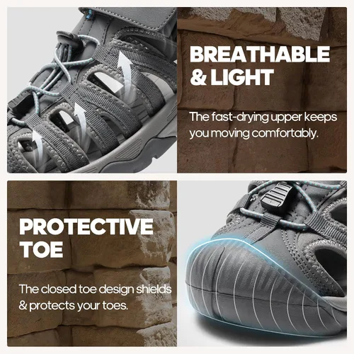 Vista 2 de NORTIV 8 Sandalias para hombre, sandalias deportivas con punta cerrada, zapatos de verano para hombre, sandalias ligeras para caminar