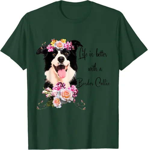 Vista 70 de Life is Better With a Border Collie - Camiseta de perro lindo con flores, gris, S Gris Oscuro