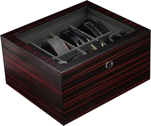 Vista 7 de TimelyBuys Caja organizadora de almacenamiento de madera de ébano para 8 cinturones y accesorios, para tocador, mesita de noche, armario, regalo