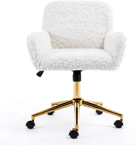 Vista 26 de Silla de escritorio de terciopelo gris con ruedas y base dorada, silla de oficina moderna giratoria cómoda, silla de tocador, silla de tarea, silla