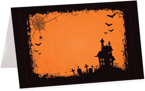 Vista 18 de Andaz Press Tarjetas de lugar con nombre de Halloween para colocar la mesa, etiquetas de alimentos en blanco para tarjetas de bufé de fiesta