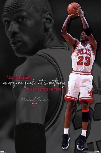 Vista 13 de Trends International Michael Jordan - Póster de pared con texto en inglés «Can't Accept Not Trying», 14.725 x 22.375 pulgadas, versión enmarcada
