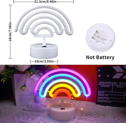 Vista 3 de Letrero de neón arcoíris con base, letreros de luz de neón arcoíris, lámpara LED para habitación de bebé, luces de noche de mesa alimentadas por USB