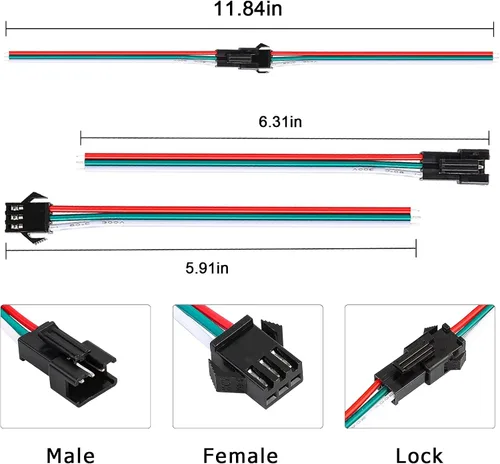 Vista 2 de SUPERNIGHT Conector de tira LED de 3 pines para luces WS2811 WS2812 WS2812B SK6812, 7 pares de cables de enchufe macho hembra JST SM, 5 conectores