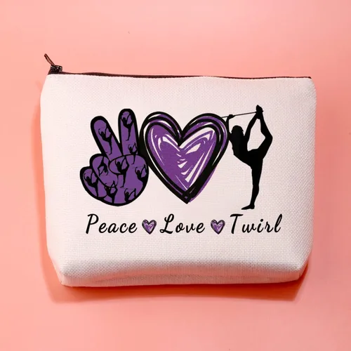 Vista 3 de JXGZSO Baton Twirling Gift Peace Love Twirl Bolsa de cosméticos Baton Regalos para mujeres Baton Gymnast Bolsa de maquillaje Regalo para amantes