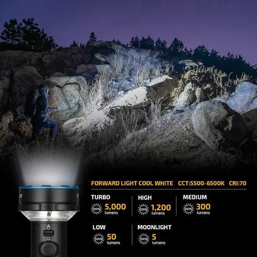 Vista 3 de OLIGHT Prowess - Linternas recargables de alto lúmenes, linterna súper brillante de 5,000 lms con funda, LED de carga USB-C de alta eficiencia
