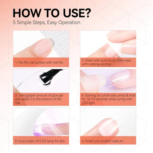 Vista 3 de Vanfa Punta de gel suave para extensiones de uñas, puntas de uñas a presión, puntas de cobertura completa (transparente - almendra mediana)