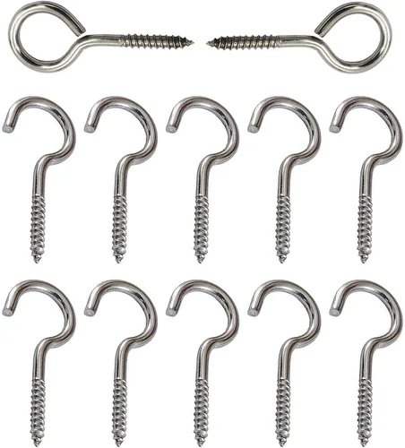 Vista 7 de Ganchos de tornillo de acero inoxidable, tornillos de gancho de ojo M5 de 2.5 pulgadas, ganchos de ojo de metal resistente para techo al aire libre