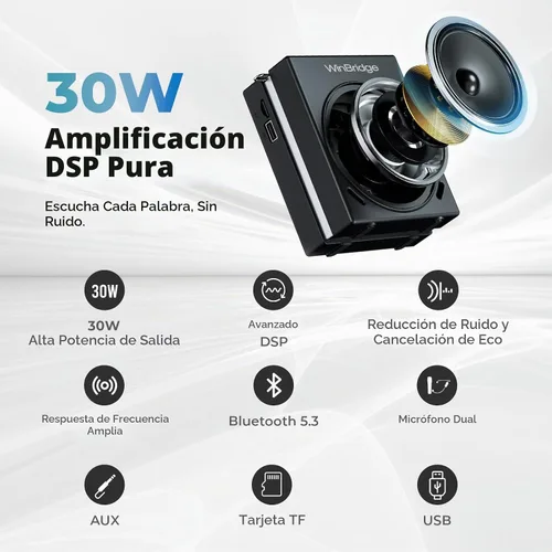 Vista 2 de WinBridge Amplificador de voz portátil con sistema PA de 30 W con micrófonos inalámbricos duales