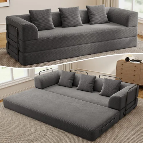 Vista 18 de Sofá cama convertible Cloud sin huesos, sofá de piso de 177,8 cm, 4 en 1, plegable, acomodado, sofá de 2 plazas, sofá cama de espuma de alta