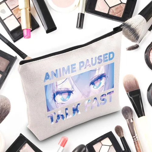 Vista 4 de WZMPA Bolsa de maquillaje para fanáticos del anime, regalo de anime para cosplay, anime, habla en pausa, bolsa de maquillaje rápida con cremallera