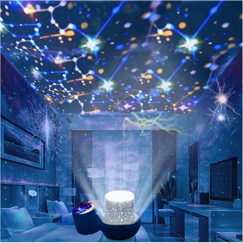 Vista 2 de Proyector de luz nocturna para niños, proyector de luz de estrellas con cable USB, rotación de 360 grados, lámpara de proyector de estrellas