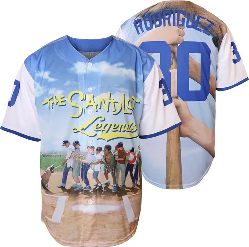 Vista 16 de The Sandlot Benny The Jet Rodriguez Michael Squints Palledorous Alan Yeah-Yeah McClennan Bel Air Jersey de Béisbol con Impresión 3D