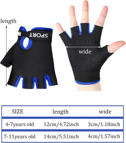 Vista 3 de SATINIOR 4-Pairs Kids Bike Gloves, Fingerless Gloves for Boys & Girls, Non-Slip Cycling Glove with Adjustable Strap, Breathable Half-Finger Climbing