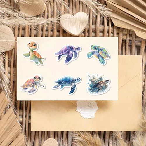 Vista 5 de Lindas calcomanías de animales de tortuga marina para niños, 50