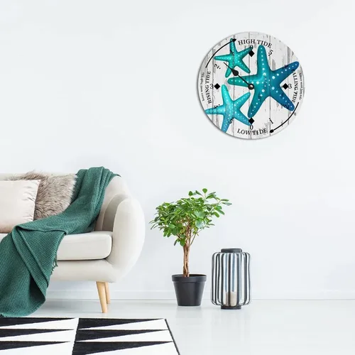 Vista 4 de Reloj de marea de estrella de mar oceánico, silencioso sin tictac, funciona con pilas, reloj de marea de madera, arte de pared, reloj de movimiento