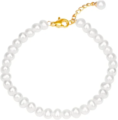 Vista 2 de Pulsera redonda de perlas blancas de 0.236 in para mujer, pulseras de perlas de concha simulada, accesorios de boda, regalo de joyería ajustable