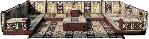 Vista 111 de arabicsofa Sofá en forma de U de estilo árabe para el suelo – Juego de Majlis hecho a mano – Sofá de estilo bohemio