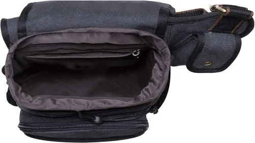 Vista 7 de Bolso de mensajero de lona vintage para hombre, bolso de mensajero de retazos de cuero en el pecho