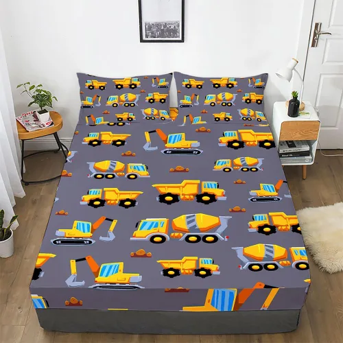 Vista 9 de Juego de sábanas para niños con temática de autos y animales tamaño Queen para niños y niñas - Juego de ropa de cama de dibujos animados con Coches