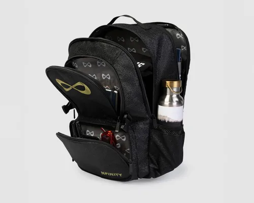 Vista 2 de Nfinity Sparkle Cheer Backpack - Mochila ligera y duradera bolsa de Negro Sparkle/Logo de oro