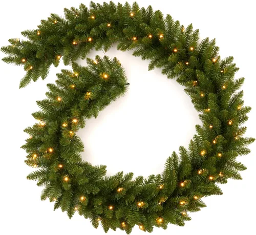 Vista 6 de Guirnalda de Navidad Preiluminada de 9 Pies con 70 Luces LED, Funciona con Baterías, Decoración Navideña para Repisa/Escalera/Interior/Exterior