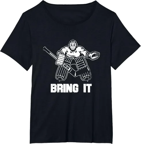 Vista 65 de Divertida camiseta gráfica de ropa de portero de hockey sobre hielo, Negro, S