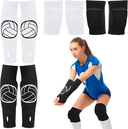 Vista 10 de Sosation Juego de 2 rodilleras de voleibol y mangas de brazo de voleibol con almohadilla de protección, protector de muñeca de antebrazo