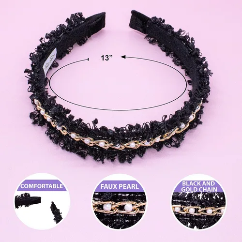Vista 2 de FROG SAC 2 diademas con cuentas para mujer, bandas de pelo de perlas rosas para mujer, diadema de moda, accesorios para el cabello, diademas de tweed