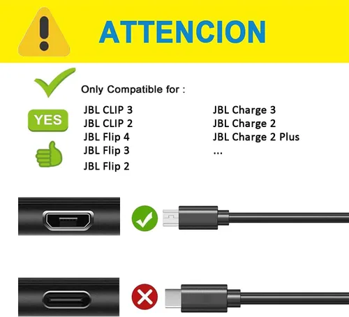 Vista 3 de Cable de carga micro USB de repuesto para JBL Clip 3, 2, JBL Flip 4, 3, 2, JBL Charge 3, 2, 2 Plus, cable de carga portátil impermeable para altavoz