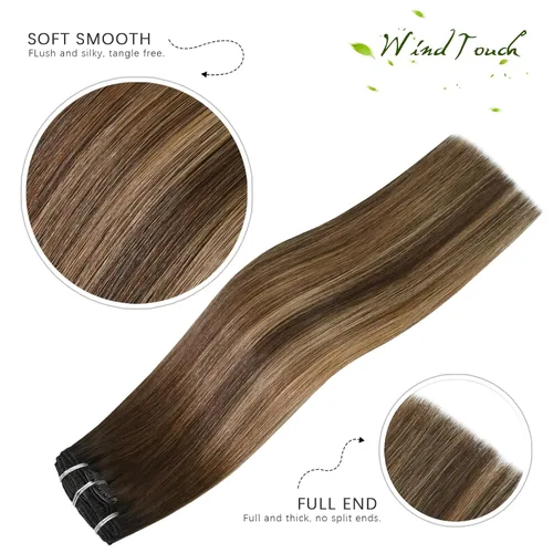 Vista 85 de WindTouch - Extensiones de cabello humano real con clip, color marrón claro a rubio con reflejos #6P613, 22 pulgadas, 4.33 onzas, 7 piezas #6p613