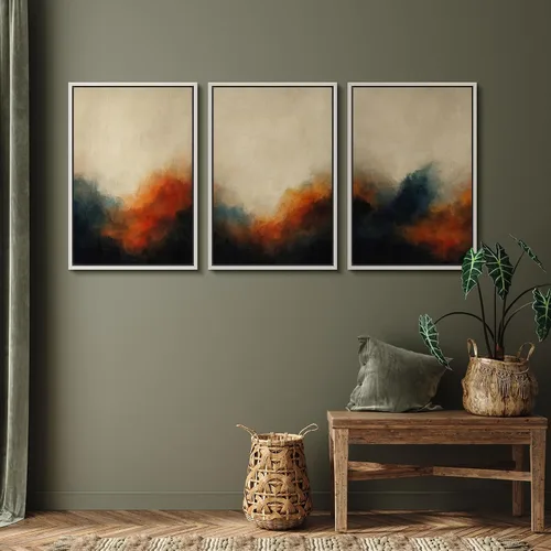 Vista 109 de SIGNFORD - Set de obras de arte en lienzo enmarcado para pared, ilustraciones abstractas de neblina del desierto en tonos neutros beige y marrón